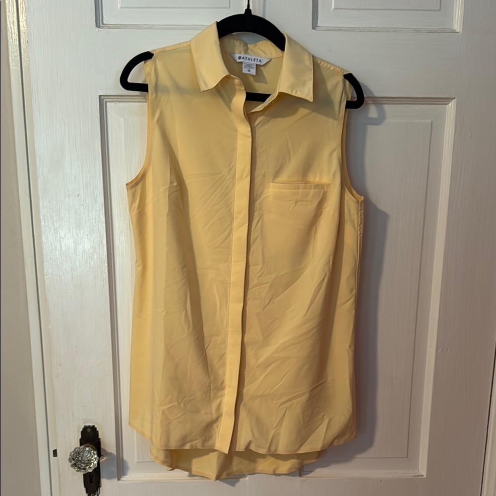 Athleta Women's Urbanite Collared Tank Top Yellow with Left Chest Pocket XS